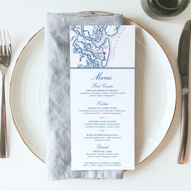 Menu Casamento de Mapa de Jekyll Island e Brunswick Geo (This Jekyll Island and Brunswick wedding menu is perfect for your Golden Isles of Georgia wedding)