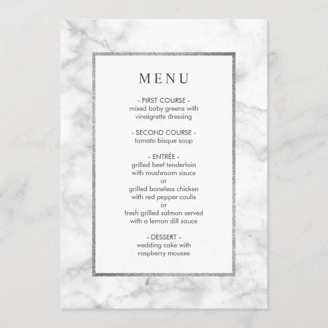 Menu Casamento de Marble Branco Moderno (Frente)