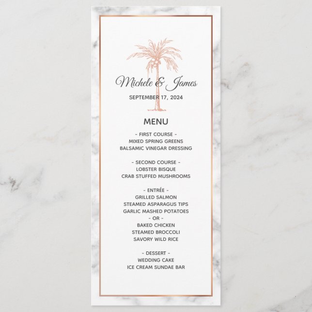 Menu Casamento de Marble da Árvore de Cobre Dourada Ele (Frente)