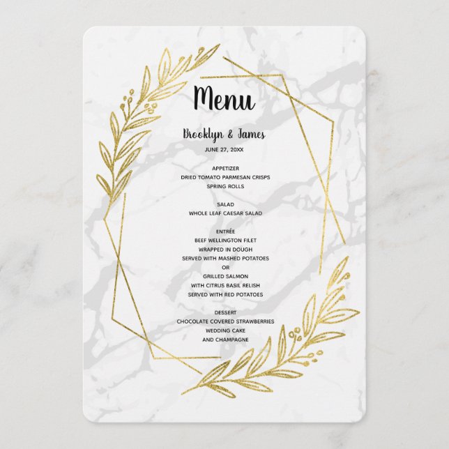 Menu Casamento De Marble E Efeito Dourado (Frente)