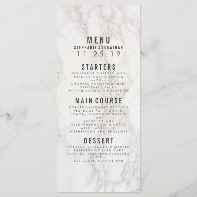 Menu Casamento de Marble Elegante Moderno (Frente)