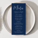 Menu Casamento de Marinho de Script Simples<br><div class="desc">Menu de casamento simples com "Menu" exibido em um script branco com fundo de marinho. Personalize o menu de casamento do marinho adicionando seus nomes,  data de casamento e informações do menu. Projetado para coordenar com nossa coleção de casamento Simple Script.</div>