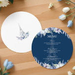 Menu Casamento de Marinho Floral de Watercolor Torre Pa<br><div class="desc">Nossa design de casamento do Whisper de Paris evoca uma elegância francesa romântica e adorável. Linda combinação floral de aquarela com sussurros de tons azuis e lavandas suaves franceses capturam uma elegância parisiense. O emparelhamento tipográfico romântico de serifas e os detalhes elegantes da escrita aprimoram ainda mais o estilo romântico....</div>