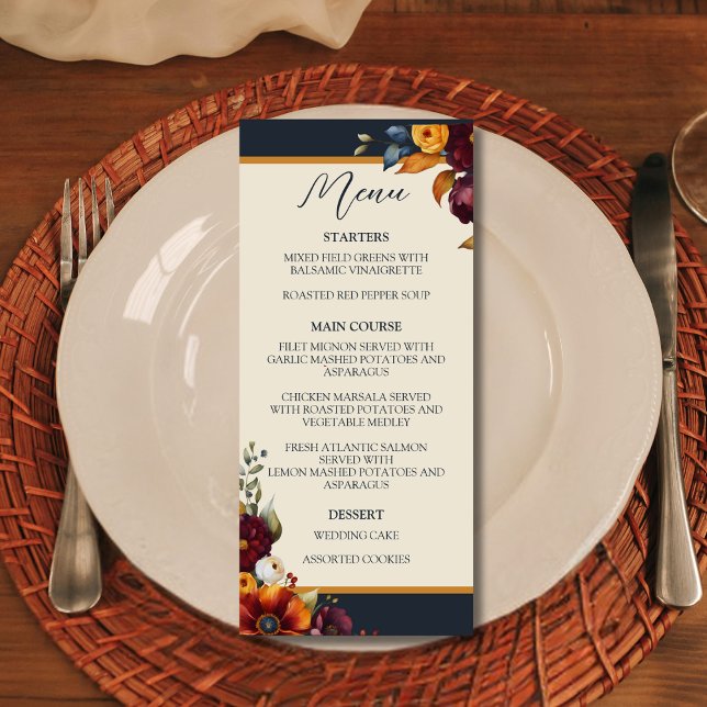 Menu Casamento de marinhos e flores amarelas selvagens (Criador carregado)