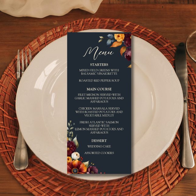 Menu Casamento de marinhos e flores amarelas selvagens (Criador carregado)