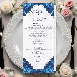 Menu Casamento de mármore azul e branco com Marinho Flo