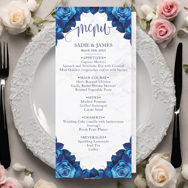 Menu Casamento de mármore azul e branco com Marinho Flo (Criador carregado)