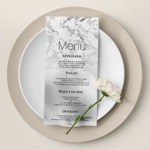 Menu Casamento de mármore branco de cinza luxuosa