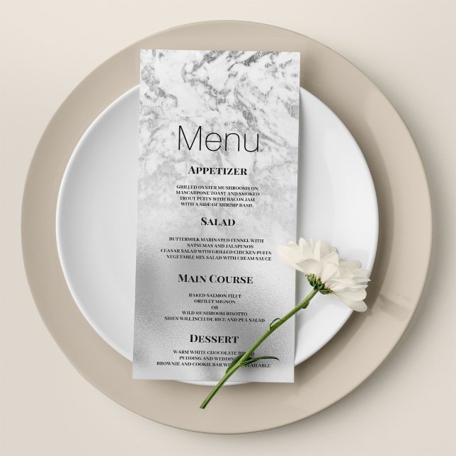 Menu Casamento de mármore branco de cinza luxuosa (Luxurious gray white silver marble Wedding Menu)