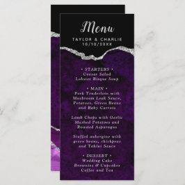 Menu Casamento de mármore de agata de roxo e prata