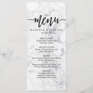 Menu Casamento de Mármore de Cinza e Branco Chic