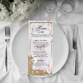 Menu Casamento de Mármore Rosa e Pérolas Douradas