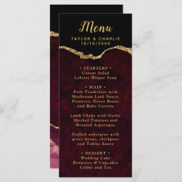 Menu Casamento de mármore vermelho e Dourado