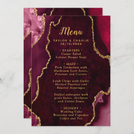 Menu Casamento de mármore vermelho e Dourado