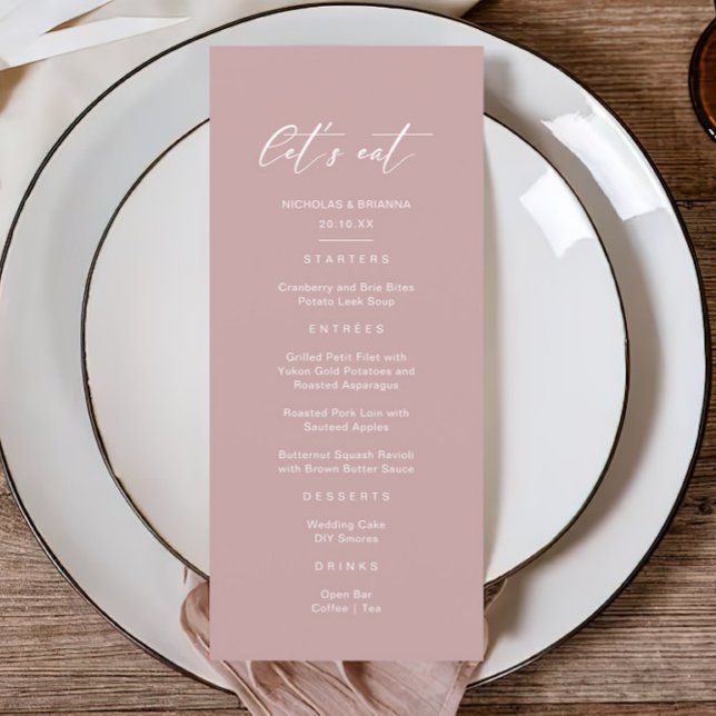 Menu Casamento de Mauve Rosa Minimalista (Criador carregado)