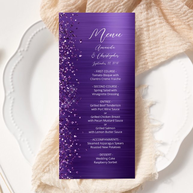 Menu Casamento de Metal Brushed Glam Purple Glitter (Criador carregado)
