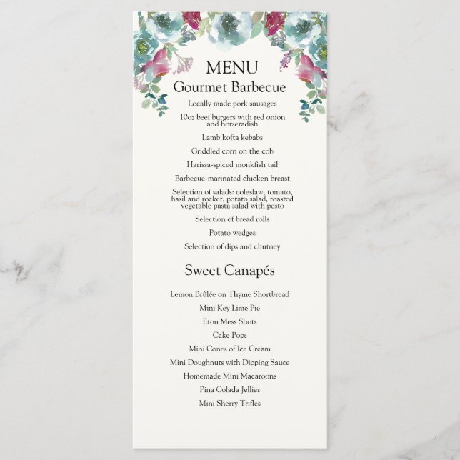 Menu Casamento de Mint & Mauve floral Noite/Buffet (Frente)