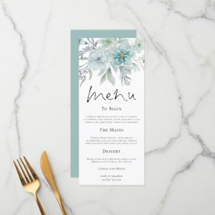 Menu Casamento de Mist do Mar de Florais Teais Modernos
