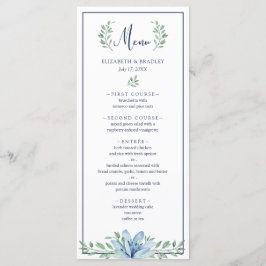 Menu Casamento de Mola Azul Floral Verde