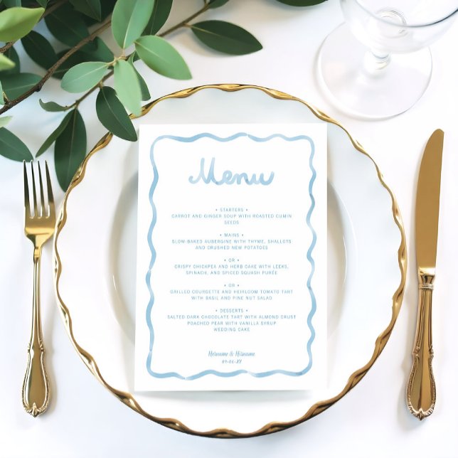 Menu Casamento de Mola Branco Branco Azul-claro (Criador carregado)