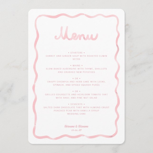Menu Casamento de Moldura Branca, Branco, Blush Blush,  (Frente)