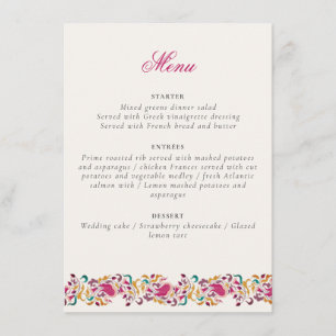 Menu Casamento de Moldura Floral Romântica Pearl Swan