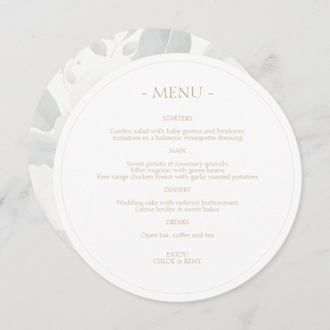 Menu Casamento de Molho de Sonho Floral (Frente/Verso)