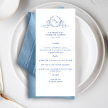 Menu Casamento de Monograma Azul Elegante<br><div class="desc">Aprecie seus convidados com este belo cardápio de casamento, com elegante monograma botânico desenhado à mão com casais em azul. Fácil preencher modelo para pedir seus impressões! Capacidade de alterar o texto e até fazer alterações no estilo, tamanho e posição do texto selecionando "Editar Usando a Ferramenta de Design" e...</div>
