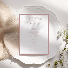 Menu Casamento de Monograma Botânico de Crest Elegante
