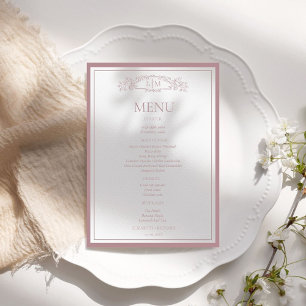 Menu Casamento de Monograma Botânico de Crest Elegante