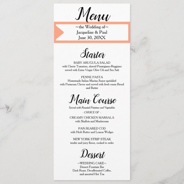 Menu Casamento de Monograma Branco Cantaloupe (Frente)