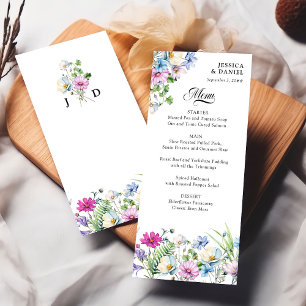 Menu Casamento de Monograma Colorido de Jardim de Flore
