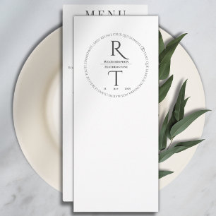 Menu Casamento de Monograma de Carvão Branco Moderno El