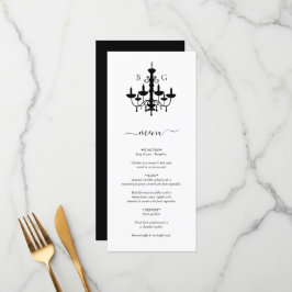 Menu Casamento de Monograma de Chandelier Branco Preto 