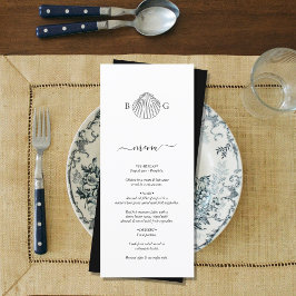 Menu Casamento de Monograma de Clam Seashell Minimalist