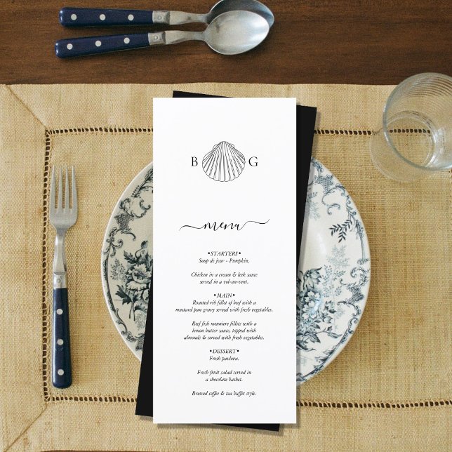 Menu Casamento de Monograma de Clam Seashell Minimalist (Minimalist Clam Seashell Monogram Wedding Menu)
