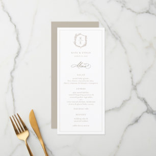 Menu Casamento de Monograma de Crest Botânico