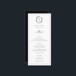 Menu Casamento de Monograma de Crest Botânico<br><div class="desc">Monograma de Crest Botânico,  menu de casamento. Vintage inspirou crista adornada com galhos botânicos. Características,  tipografia negra elegante e elegante.</div>