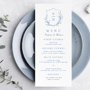 Menu Casamento de monograma de crista botânica simples 