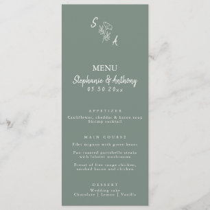 Menu Casamento de Monograma de Flores Brancas e Pretas