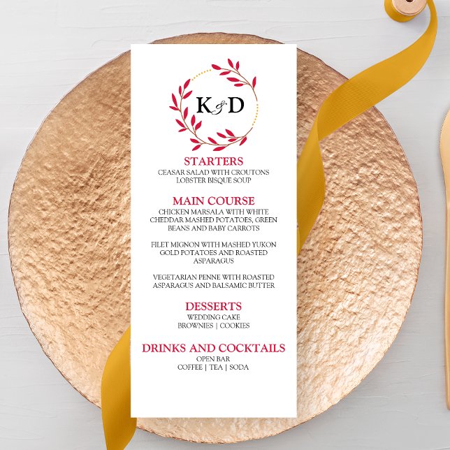 Menu Casamento de Monograma de Folha de Queda Encantado (Criador carregado)