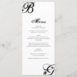 Menu Casamento de Monograma de Script Preto e Branco