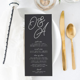 Menu Casamento de Monograma de Script Preto e Branco So