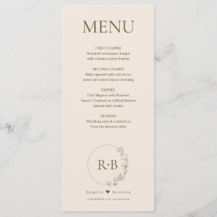 Menu Casamento de monograma de som floral mínimo