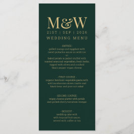 Menu Casamento de Monograma Dourado Verde