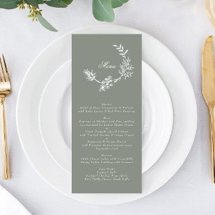 Menu Casamento de Monograma Floral de Wreath Verde Sage