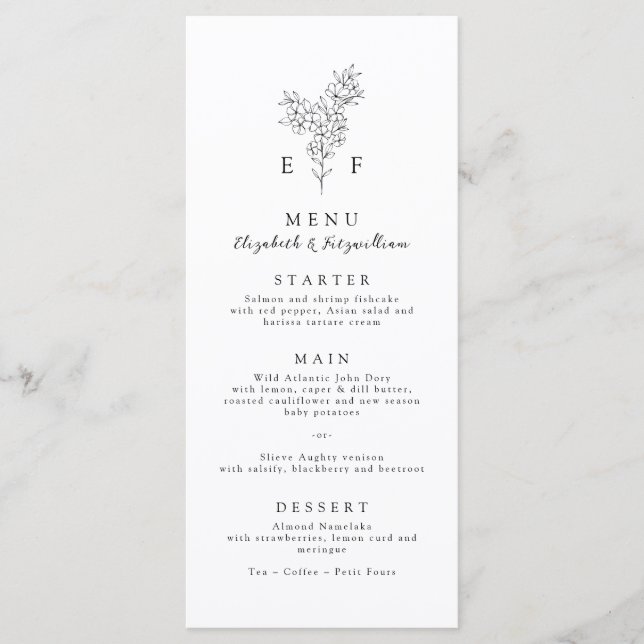 Menu Casamento de Monograma Mínimo Simples de Cereja (Frente)