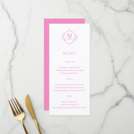 Menu Casamento de Monograma Rosa Floral de Diamond