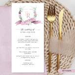 Menu Casamento de monograma roxo com mave empoeirada co<br><div class="desc">Elevem sua celebração de casamento com nosso maravilhoso cardápio de casamento, apresentando um lindo monograma floral mauve de aquarela que exude elegância e charme. Delicadamente emoldurado com flores encantadoras em tons de púrpura poeirada, lavanda, lilás, mauve, pêssego e amarelo macio, este menu mostra perfeitamente suas iniciais em um estilo romântico....</div>