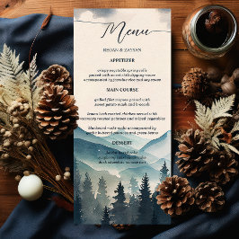 Menu Casamento de Montanha de Árvore de Pinheira Aquare